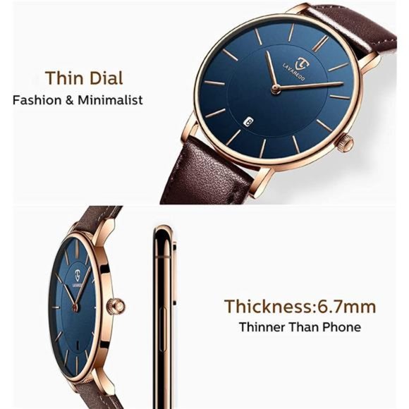 Mens Watch Minimalist Fashion Simple Wrist Watch Men Analog Date w Leather Strap - Picture 3 of 6